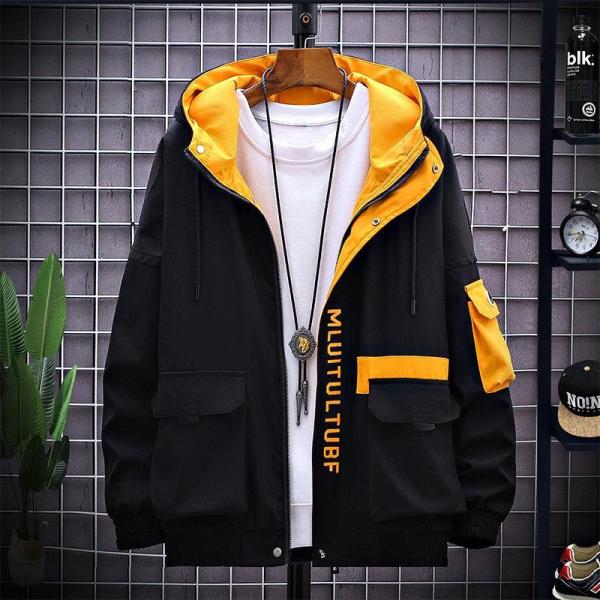 ジャケットマウンテンパーカーメンズ春服ジャンパーロゴウィンドブレーカーフード付きおしゃれ