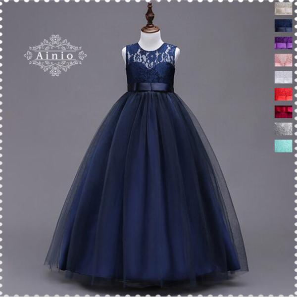 子供ドレス ピアノ発表会 ロング 子どもドレス フォーマル 七五三 ジュニアドレス 紺 紫 ベージュ 白 灰 120 130 140 150 160 170