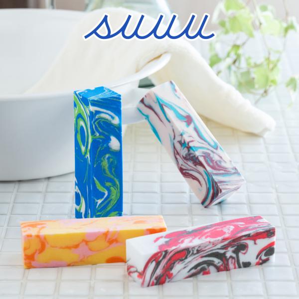 【品名】suuu マーブル バー【サイズ】約30mm×30mm×120mm【カラー】ニュアンス・クロダイリセキ・ノスタルジー・ベリー・チキュウ・ニシキ・アクア・トロピカル【内容量】1個【素材】PVA(ポリビニルアルコール)【生産国】日本