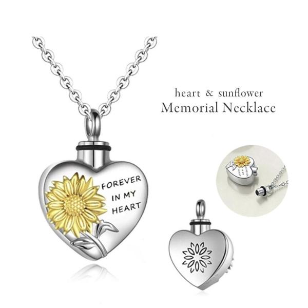 ネックレス ひまわり ハート シルバー 向日葵 遺骨ネックレス フラワー