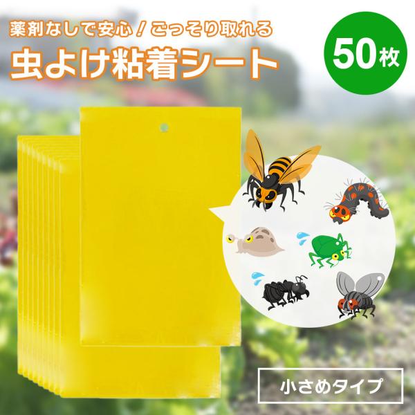 虫よけ 粘着シート ショートタイプ ーVer2ー 50枚セット 15cm ストロング 黄色 虫取り 両面テープ 害虫捕獲 捕虫シート 害虫対策用品 強力 両面粘着性 安全無毒