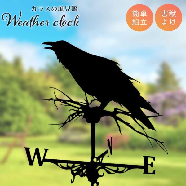 インテリア 風見鶏 カラス 烏 ガーデニング用 魔除け 東西南北 置物