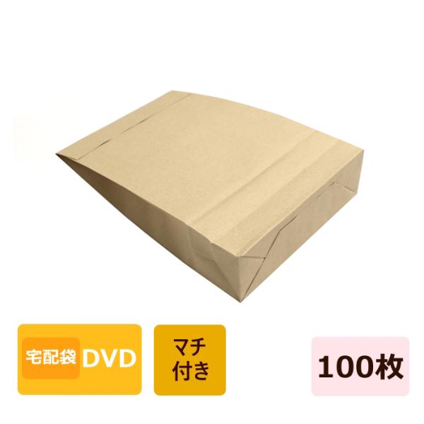 宅配袋 紙袋 小 DVD マチ付 テープ付 宅配用 梱包袋 クラフト 100枚 250×160mm