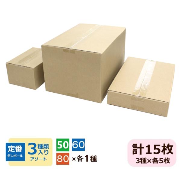 ダンボール箱 段ボール 80サイズ 60サイズ 50サイズ 薄型 軽量 軽い A4 A5 15枚セット 宅配 日本製 無地 B段 （5枚×3）