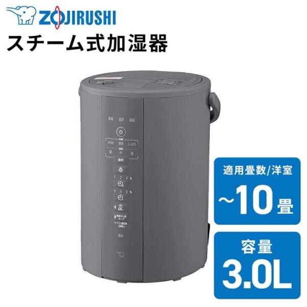 【あんしん延長保証選べます】象印（ZOJIRUSHI） スチーム式加湿器 3.0L グレー EE-DF35-HA  加熱式加湿器 加湿器 フィルター不要 広口容器 チャイルドロック