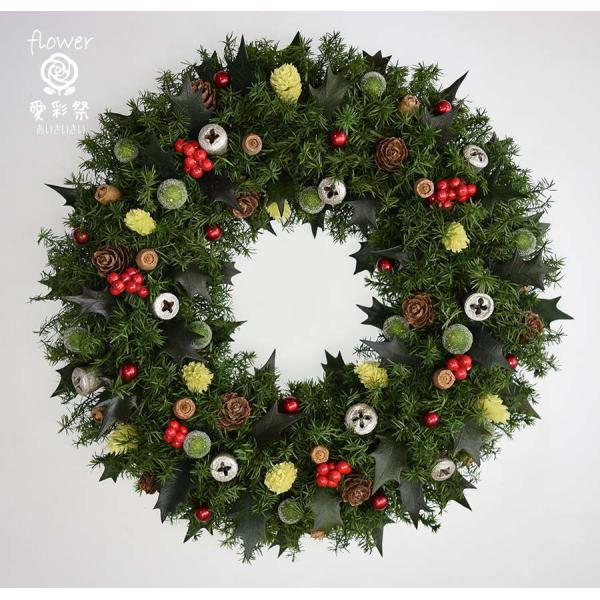 クリスマスリース ヒイラギの葉と赤い実 葉はプリザーブド加工 サイズ
