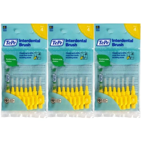 テペ(TePe) 歯間ブラシ 8本入 × 3袋 イエロー (0.7mm)