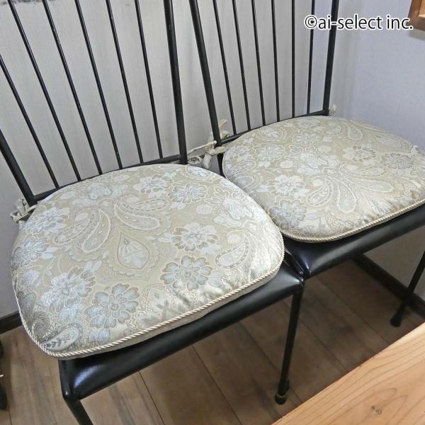 New ペイズリー柄シートクッション 洗える ジャカード織 ひも付き ダイニングチェア 事務所 応接 滑りにくい 裏面 スエード調生地 おしゃれ ファスナー付