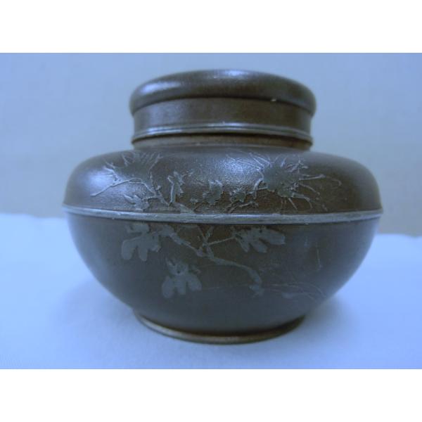 煎茶道具　萬壽堂造　古錫　四君子文　茶壷　茶心壷　M　3620 煎茶道具 萬壽堂造 古錫 四君子文 茶壷 茶心壷 M