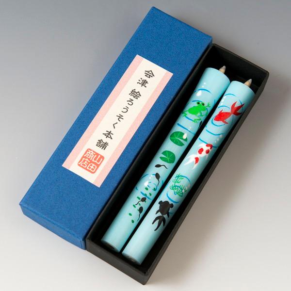 会津絵ろうそく 5号 2本入（箱） 夏／蛙・金魚 : 会津絵ろうそく本舗
