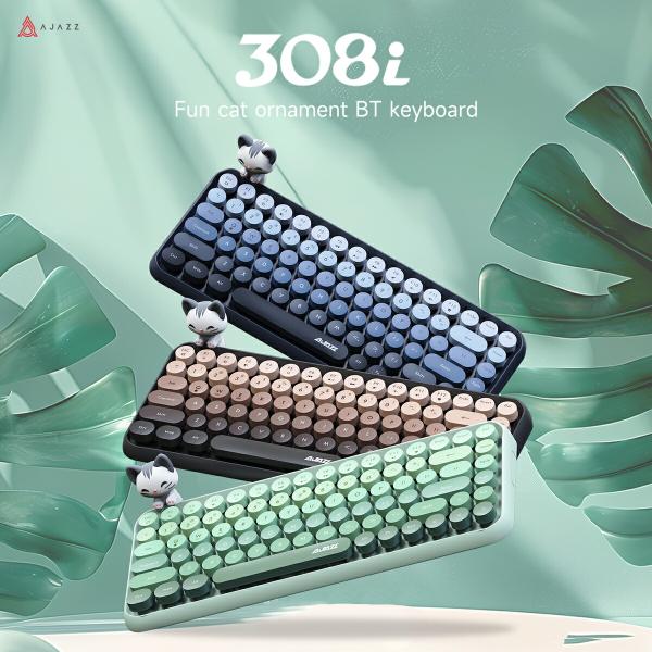 AJAZZ公式 308I 静音 メンブレンキーボード 84キー Bluetooth 丸型キー 75% テンキーレス タイプライター風 Windows Mac iOS Android対応 省スペース ワイヤレス