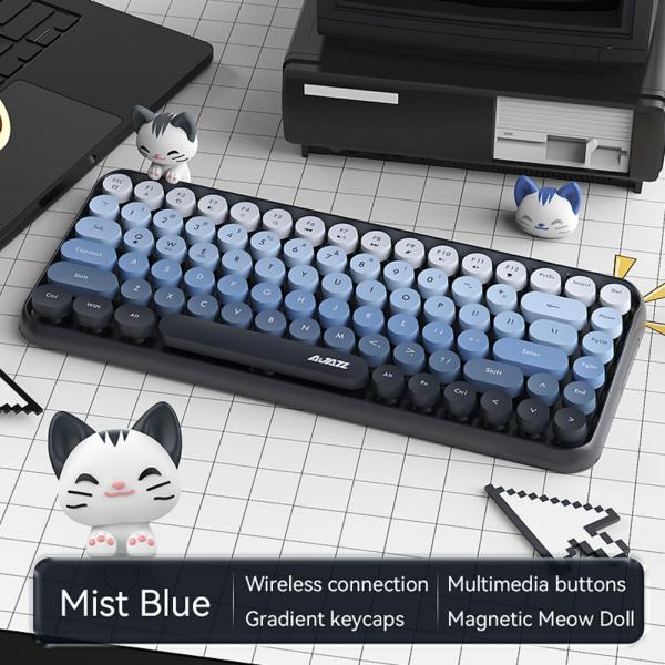 AJAZZ公式 308I 静音 メンブレンキーボード 84キー Bluetooth 丸型キー ブルー 75% テンキーレス タイプライター風 Windows Mac iOS Android対応 省スペース