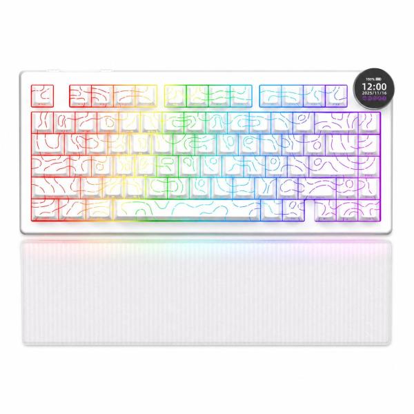 AJAZZ日本公式 AK820 V2 メカニカルキーボード 81キー 75% 3モード ディスプレイ ノブ 等高線白 10000mAh 急速充電 ガスケット構造 ホットスワップ テンキーレス