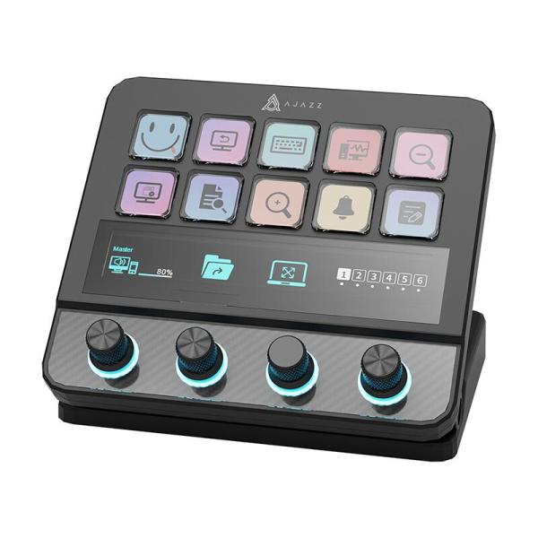 AJAZZ AKP05 Pro ストリームコントローラー 10LCDキー 4ノブ RGB 国内正規品 副タッチパネル 振動フィードバック 配信操作 ショートカット 動画編集