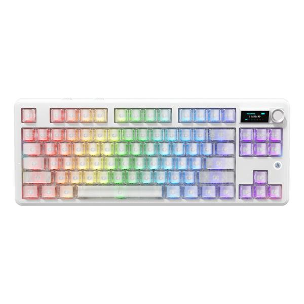 AJAZZ日本公式 MK87 PRO メカニカルキーボード 87キー TKL 3モード 8KHz 1.14インチTFT 白透明 10000mAh 急速充電 テンキーレス 省スペース ホットスワップ