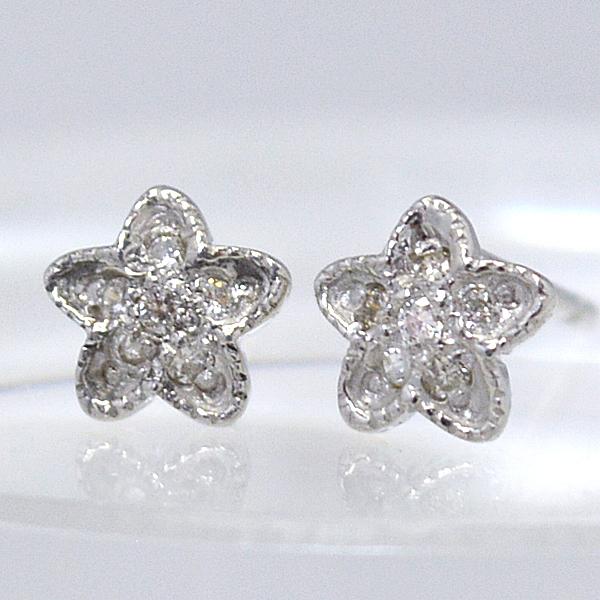 ○K18ホワイトゴールド K18WG 18金/0.06ct ダイヤモンド フラワー