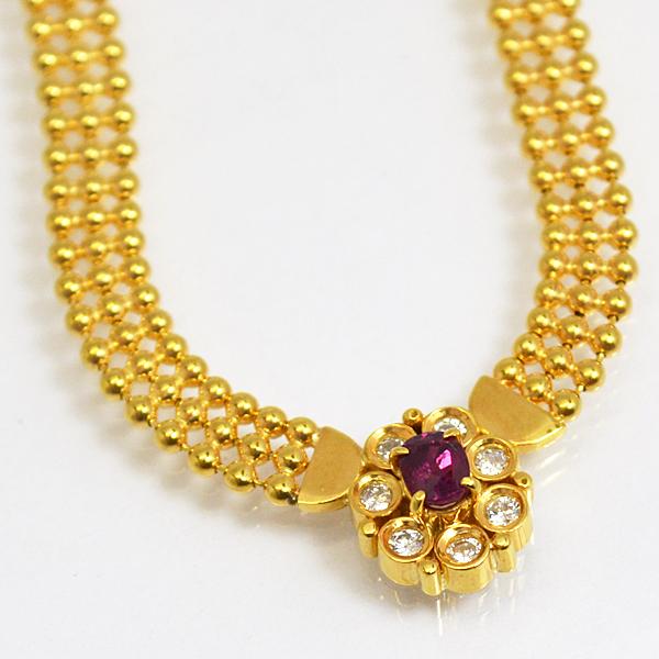 K18ゴールド　ルビーとダイヤモンドのネックレス K18ゴールド 18金/ダイヤモンド ルビー ネックレス 0.14ct フラワー