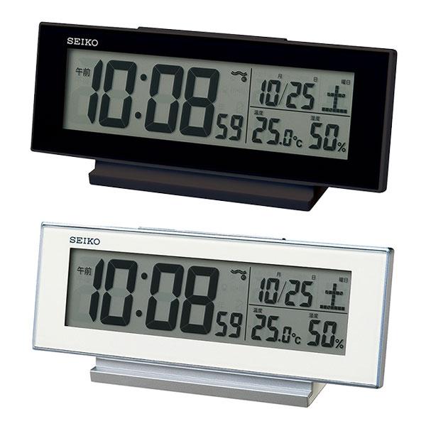 SEIKO(セイコー）　デジタル電波目覚まし時計夜でも見えるライト点灯大きな液晶でさらに見やすく「大画面液晶」「夜でも見える」「温度湿度つき」アラームをセットすると点灯します。スヌーズボタンを押すとより明るく光ります。液晶パネル角度調節用ス...