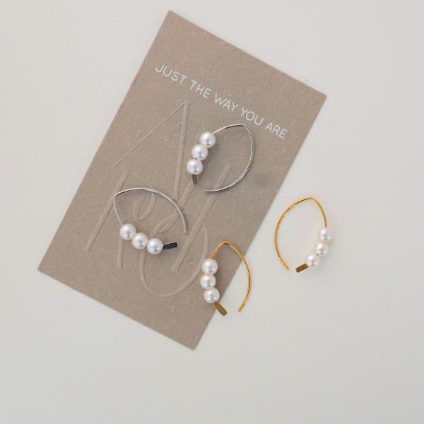 P005 ピアス 3連パール イヤーカフ風 金属アレルギー対応 2WAY 上品 ゴールド