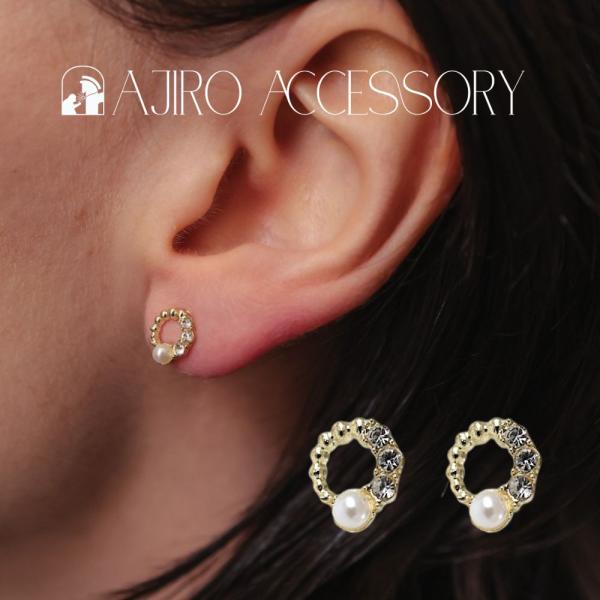 P363 ピアス イヤリング デザイン パール キラキラ サークル ミニピアス