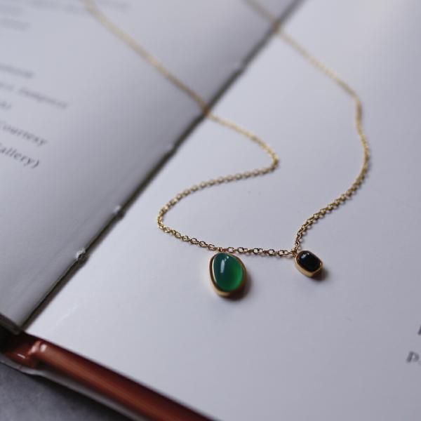 ネックレス ajiro accessory  サージカル ステンレス アレルギー対応 ブラック グリーン 錆びない N080