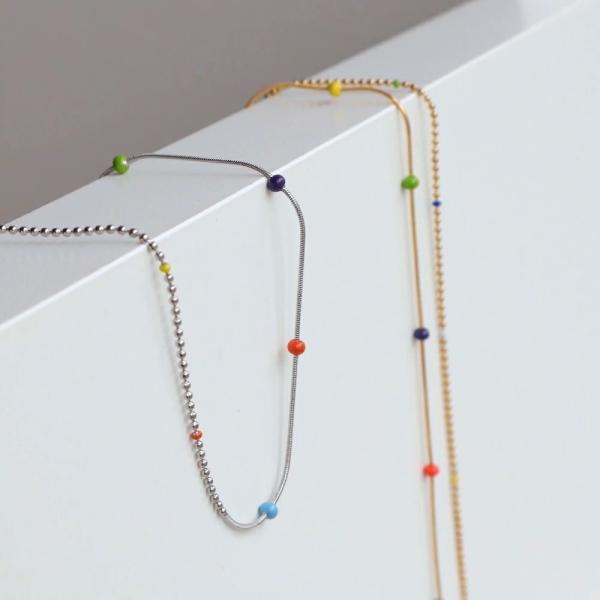 ネックレス ajiro accessory  ステンレス 金属アレルギー ゴールド シルバー カラフル つぶつぶ レディース チェーン 金アレ対応 N232