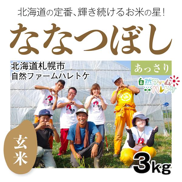 【自然栽培のお米】玄米3kg「ななつぼし」(北海道)自然ファームハレトケ　米　お米　無施肥　自然栽培　