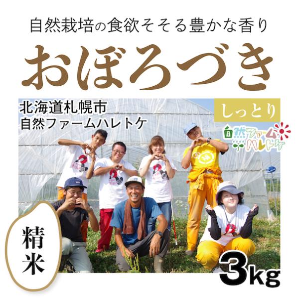 【自然栽培のお米】精米3kg「おぼろづき」(北海道)自然ファームハレトケ　米　お米　無施肥　自然栽培　