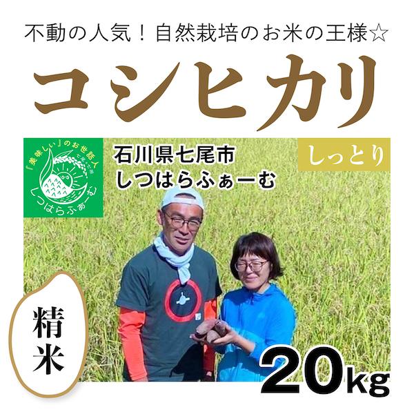 日本の銘米 【自然栽培のお米】精米20kg「コシヒカリ」(石川県七尾市