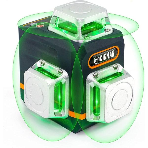 CIGMAN レーザー墨出し器 3x360°グリーンレーザー 水準器ツール 30