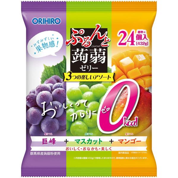 他サイト： オリヒロ ぷるんと蒟蒻ゼリーパウチ 大袋 カロリーゼロ 巨峰+マスカット+マンゴー 24個の商品画像