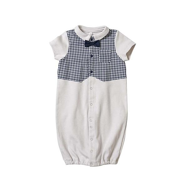 肌触りの良いTシャツに使用されるような伸縮性のある素材をベースに、さわやかなギンガムチェックのベストと蝶ネクタイで、退院時などのセレモニーにぴったりな2wayドレスです。【ブランド】フィセル 10mois【素材】本体・別布：コットン100％...