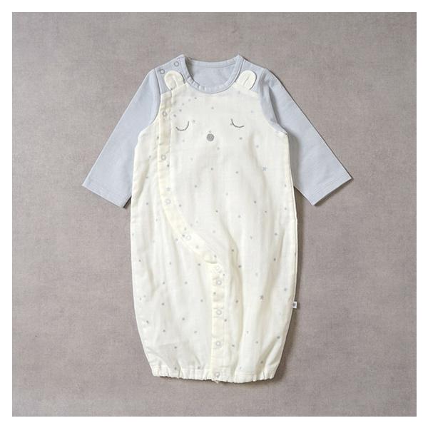 くまさんのおやすみ顔刺繍がキュート。通年で使える2wayドレス。■デザイン・小さな星をたくさん散りばめた可愛らしい身生地・くまさんのおやすみ顔は刺繍であしらいました・ちょこんとついた耳もキュートです■素材・肌触りがよく、なめらかなコットンを...