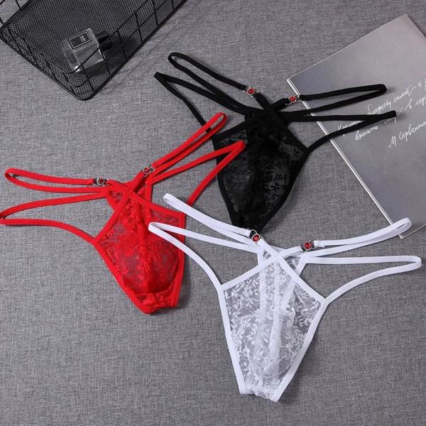 メンズ X レース T-バック ショーツ サイドストラップ デザイン 下着 インナー 花柄 メッシュ 軽量 透け感 Tバック フィット