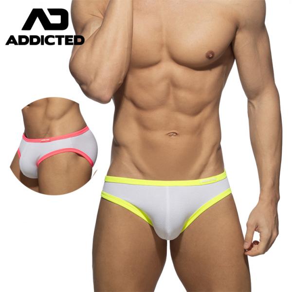 ADDICTED  SNOW WHITE NEON BIKINI BRIEF スポーツブリーフ 贅沢  スポーツ ポーチサポート ブリーフ タイトフィット