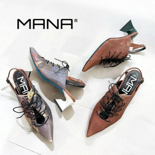 MANA（マナ） 2026春夏新作 パンプス レースアップバックベルト 本革