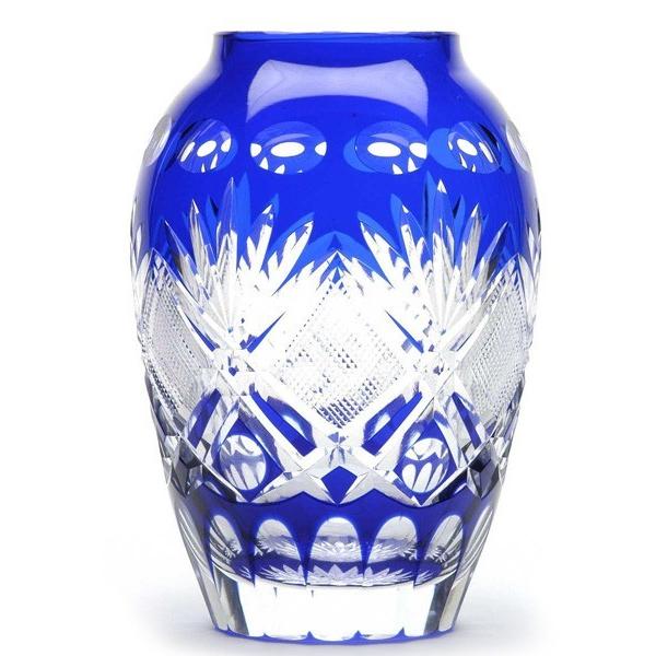 伝統の江戸切子 剣菱魚子文様 壷型花瓶木箱入 江戸切子 花器 花器 フラワーベース M 9315 鉢 送料込み Akane Mart