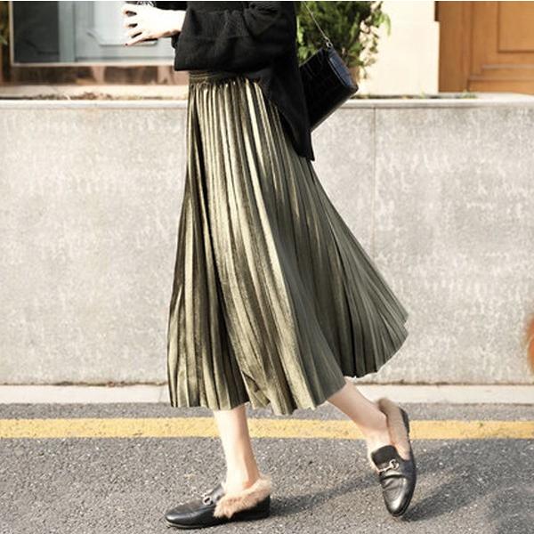 スカート プリーツ ロング マキシ丈 レディース ベロア ベルベット ウエストゴム フレア ピンク カーキ 光沢感 春 秋 冬 エレガント ブリーツ 厚地 2l 3l 4l 5l 129 A B 通販 Yahoo ショッピング