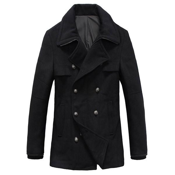 メンズアウター Pコート 冬 ブラック ハイネック コート 黒 ビジネス ジャケット 無地 冬 カシミヤ ウール 小柄 男性 シンプル 防寒 暖かい ダブルボタン 55 A B 通販 Yahoo ショッピング