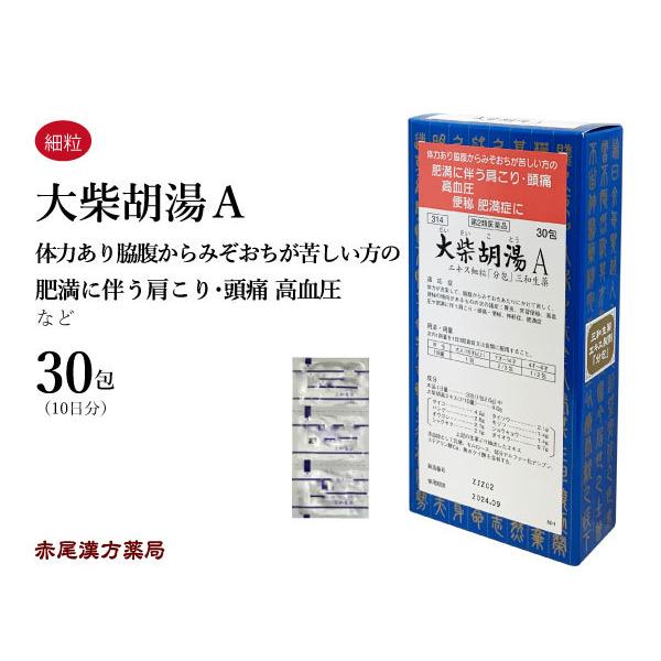 大柴胡湯（だいさいことう）　【製造元】三和生薬株式会社【適応症】体力が充実して，脇腹からみぞおちあたりにかけて苦しく，便秘の傾向があるものの次の諸症：胃炎，常習便秘，高血圧や肥満に伴う肩こり・頭痛・便秘，神経症，肥満症【成分】本品1日量3包...