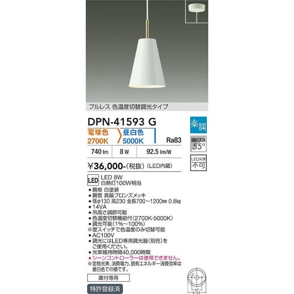 大光電機 安心のメーカー保証 【送料無料】DPN-41593G LED ペンダント