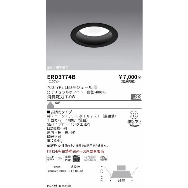 遠藤照明 安心のメーカー保証 【インボイス対応店】ERD3774B ポーチ  