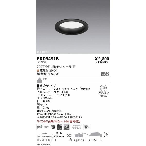 遠藤照明 安心のメーカー保証 【インボイス対応店】ERD9491B（電源