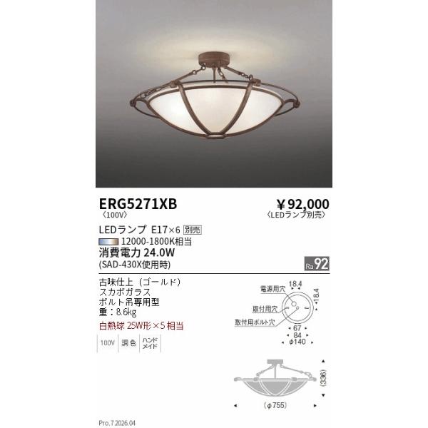 遠藤照明 安心のメーカー保証 【インボイス対応店】ERG5271XB