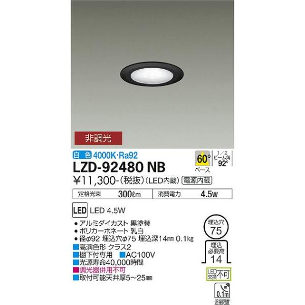 安心のメーカー保証 【インボイス対応店】LZD92480NB 大光電機 LED