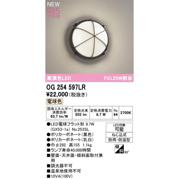 安心のメーカー保証 OG254597LR（ランプ別梱包）『OG254597#＋NO253SL』 オーデリック ポーチライト LED ☆ 実績20年の老舗