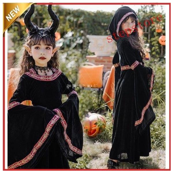 ハロウィン衣装 子供 大人 魔女コスプレ衣装 キッズ ロングワンピース 大人 ウィッチ 巫女 コスチューム パーティー 女の子レディース 全店2点