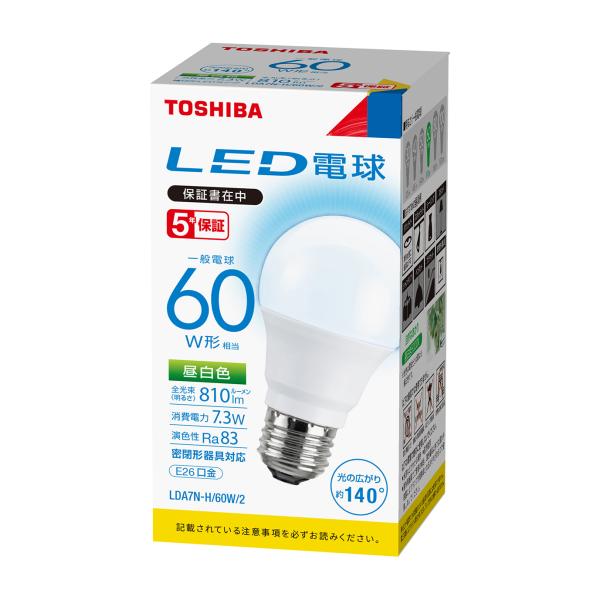 60個　新品未開封　TOSHIBA LDA7L-H TOSHIBA（東芝） E26 昼白色 60W形 LDA7N-H/60W/2 配光角約140度広配光