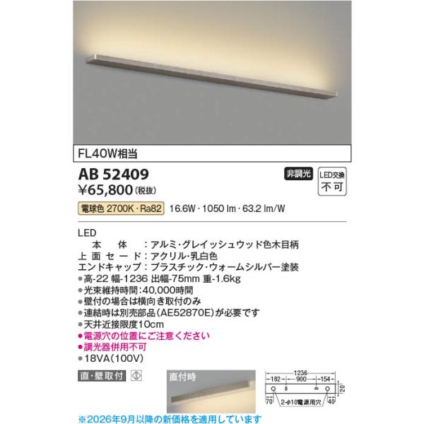 AB52409  �Ɩ���� ���^LED�u���P�b�g (FL40W����) LED�i�d���F�j �R�C�Y�~�Ɩ�(PC)