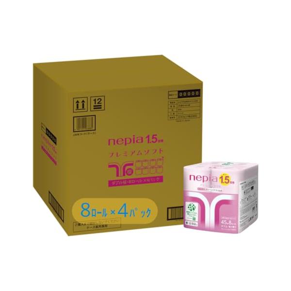 他サイト： ネピア プレミアムソフト トイレットロール 1.5倍巻45mダブル 桜の香り桜色32ロール8ロールx4パックハーフケース品FSCの商品画像